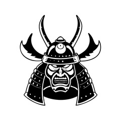 Aggressive Samurai Warrior in Traditional Armor Headshot Illustration