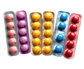 Colorful pills pharmacy product bright isolated on transparent background