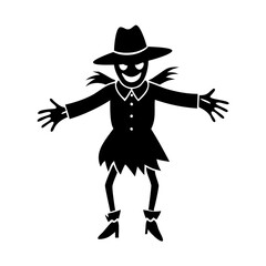 A spooky Halloween scarecrow illustration with a wide grin and outstretched arms