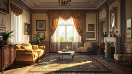 Fototapeta premium Old-styled interior with traditional decor and furniture