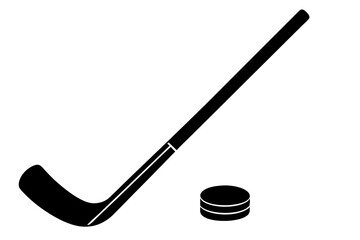 Hockey Stick and Puck silhouette vector illustration
