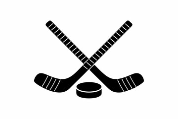Hockey Stick and Puck icon  silhouette vector illustration