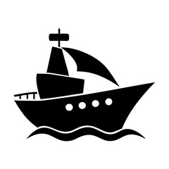 A Black and White Illustration of a Sailboat on the Ocean Waves