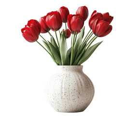 Vibrant red tulips arrangement in vase elegant isolated on transparent background