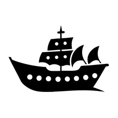 Black and White Silhouette of a Three Masted Sailing Ship Vessel