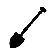Black silhouette of a garden shovel or spade tool for digging planting and gardening