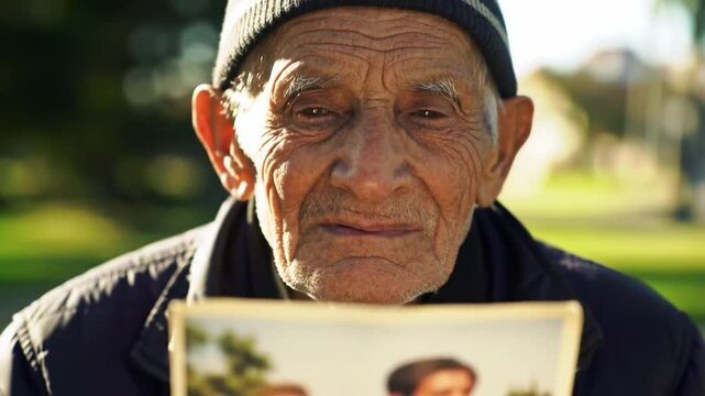 Elderly man reflects on cherished memories while holding old photograph