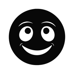 A playful black and white emoticon with a mischievous grin and wide eyes