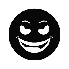 Mischievous Black and White Emoji Face with Narrowed Eyes and a Smirk
