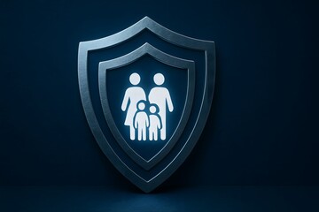 Family Protection Symbol with Shields on Dark Background