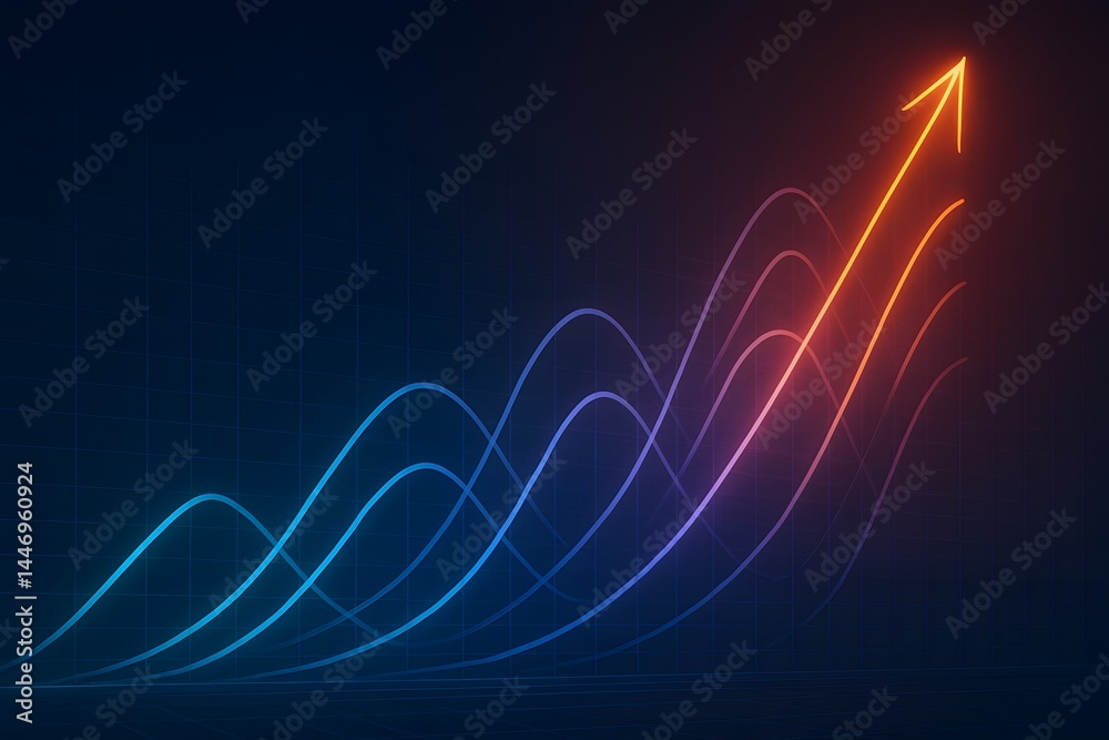 Poster abstract growth chart with colorful lines and upward arrow trend
