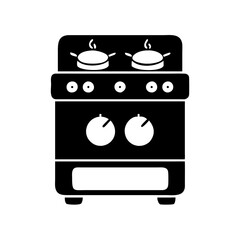 Black and White Icon of a Kitchen Gas Stove with Two Pots