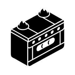 Isometric Illustration of a Modern Gas Range with Oven and Two Burners