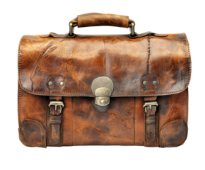 Vintage leather briefcase office product classic style isolated on transparent background