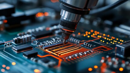 AI-assisted assembly lines for semiconductor production, microscopic precision adjustments guided by intelligent algorithms,