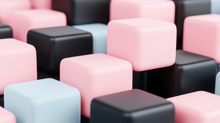 Obraz premium Abstract Geometric Pattern of Pink, Black, and Light Blue Shapes