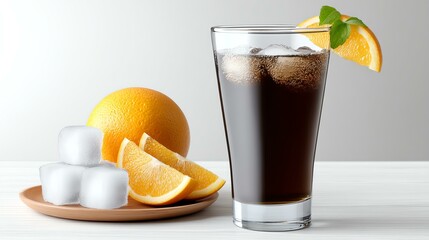 Fototapeta premium Refreshing beverage with ice and citrus slices.
