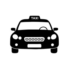 Black Taxi Cab Icon Front View Simple Transportation Vehicle Graphic Design Illustration