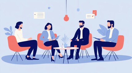 Professional meeting illustration in an office setting focusing on teamwork