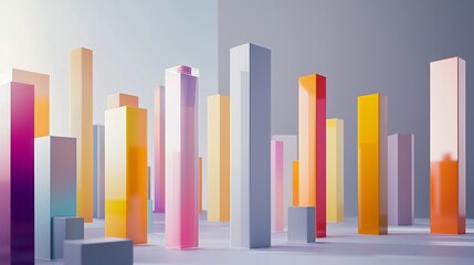 Fototapeta premium Colorful abstract pillars creating a vibrant urban landscape with play of light.