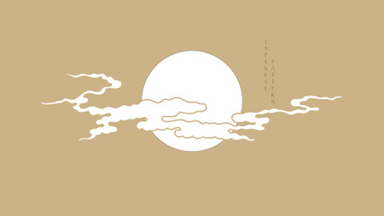 Japanese chinses cloud and moon pattern with gold texture in vintage style. Abstract art landscape banner design vector.