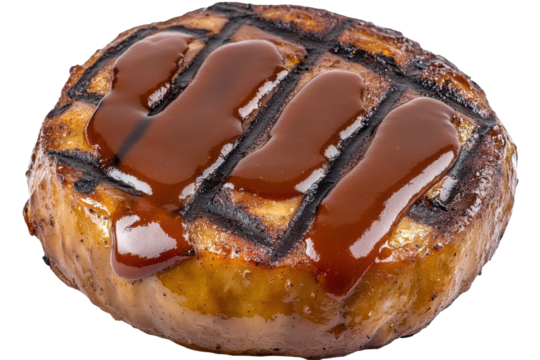 Delicious looking hamburger bun drizzled with sauce. Grilled with visible marks