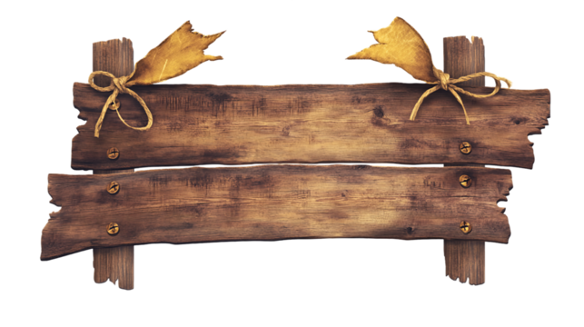 Rustic Weathered Wooden Sign with Twine Accents on Transparent Background, PNG