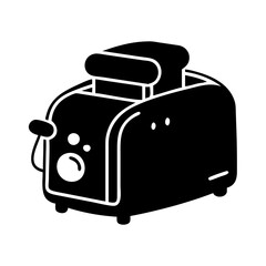 A black and white illustration of a classic toaster appliance for making toast