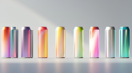 Fototapeta premium Colorful beverage cans lined up elegantly showcasing modern design trends.