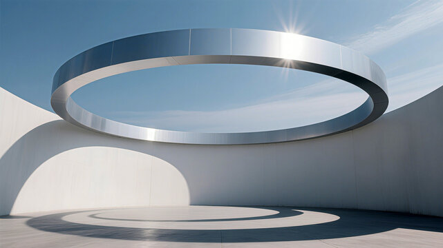 Modern Architectural Design Circular Metal Structure in White Space