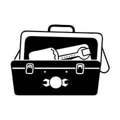 A Black and White Illustration of an Open Tool Box Containing a Wrench