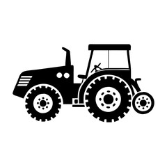 Black and White Illustration of a Modern Farm Tractor