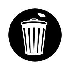 Circular Black and White Trash Can Icon Graphic Design Element for Waste Disposal Recycling and Cleanliness