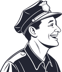 Police Caracter Vector Illustration With Happy Face In White Background