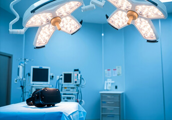virtual reality headset in a modern sterile operating room