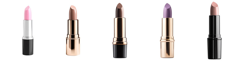 Collection of lipstick female cosmetic product isolated on transparent background