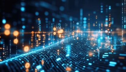 Abstract digital landscape with glowing data streams