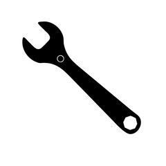 Black and white image of a simple wrench tool isolated on white background
