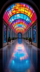 Colorful arched skylight hallway
