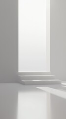 Fototapeta premium Minimalist interior featuring a large window with soft light illuminating the space.