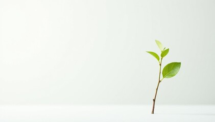 Single, delicate sapling against pure white backdrop , spring, soil, root