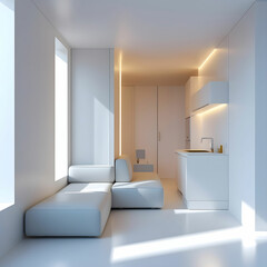 A compact city apartment with a minimalist design, bedroom.