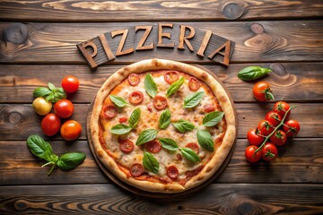 fresh pizzeria pizza image on wood with text overlay restaurant banner layout for flyer food promo web ad or culinary marketing material milkyhexddway pizzas Backgrounds ads