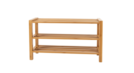 Three-Tiered Shoe Rack Crafted from Natural Bamboo on a White Background