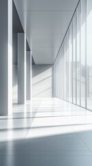 Obraz premium Modern interior showcasing sleek lines and natural light through large glass windows.