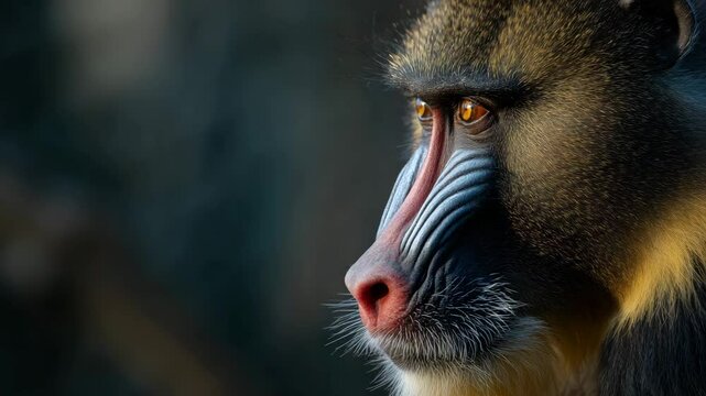A captivating close-up of a baboon, showcasing its expressive eyes and unique facial features, evoking a sense of contemplation and connection to wildlife.