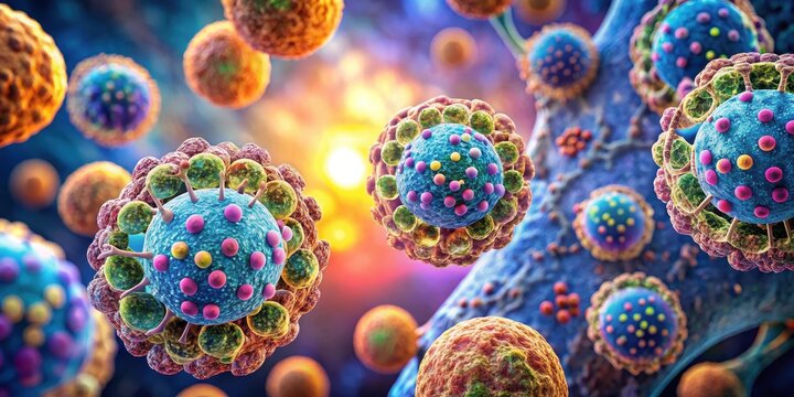 Close-up of Langerhans Islet beta cells producing insulin in the pancreas, insulin production, endocrine system