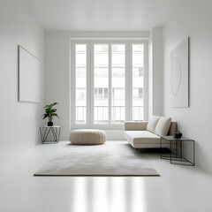 Fototapeta premium A compact city apartment with a minimalist design, bedroom.