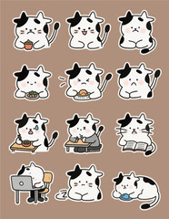 Obraz premium set of funny cows cat black and white 