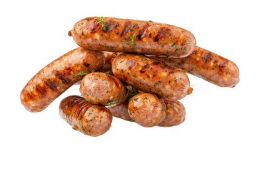 Fototapeta premium Grilled sausages piled high. Juicy, flavorful, and browned to perfection. Ready to eat